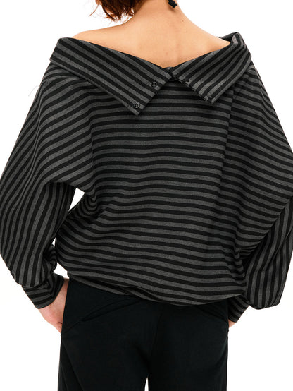 kvkv Dark Gray Stripe Asymmetrical Button Oversized Women&