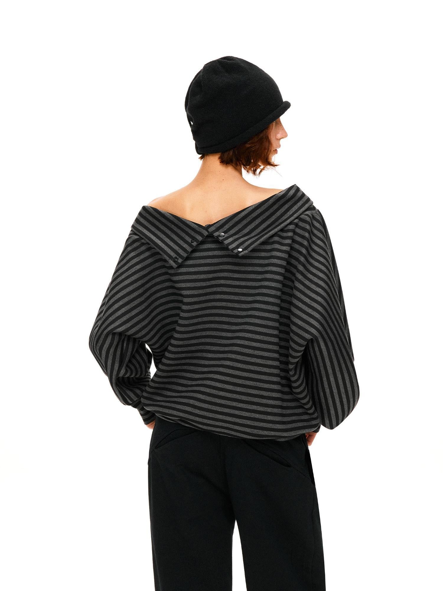 kvkv Dark Gray Stripe Asymmetrical Button Oversized Women&