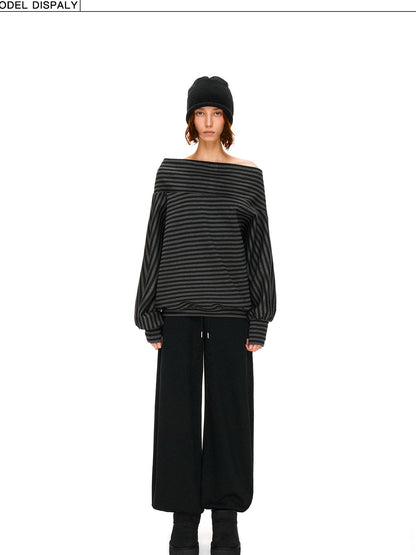 kvkv Dark Gray Stripe Asymmetrical Button Oversized Women&