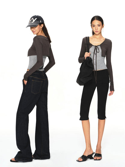 kvkv Dark Grey Knit Color Block Lace Up Women&