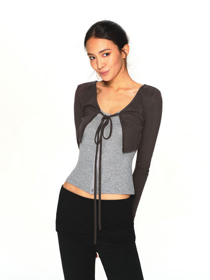 kvkv Dark Grey Knit Color Block Lace Up Women&
