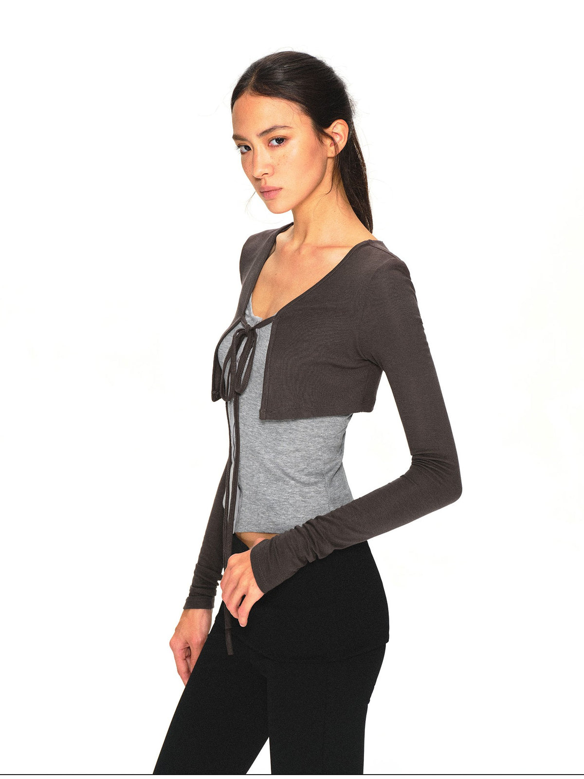 kvkv Dark Grey Knit Color Block Lace Up Women&