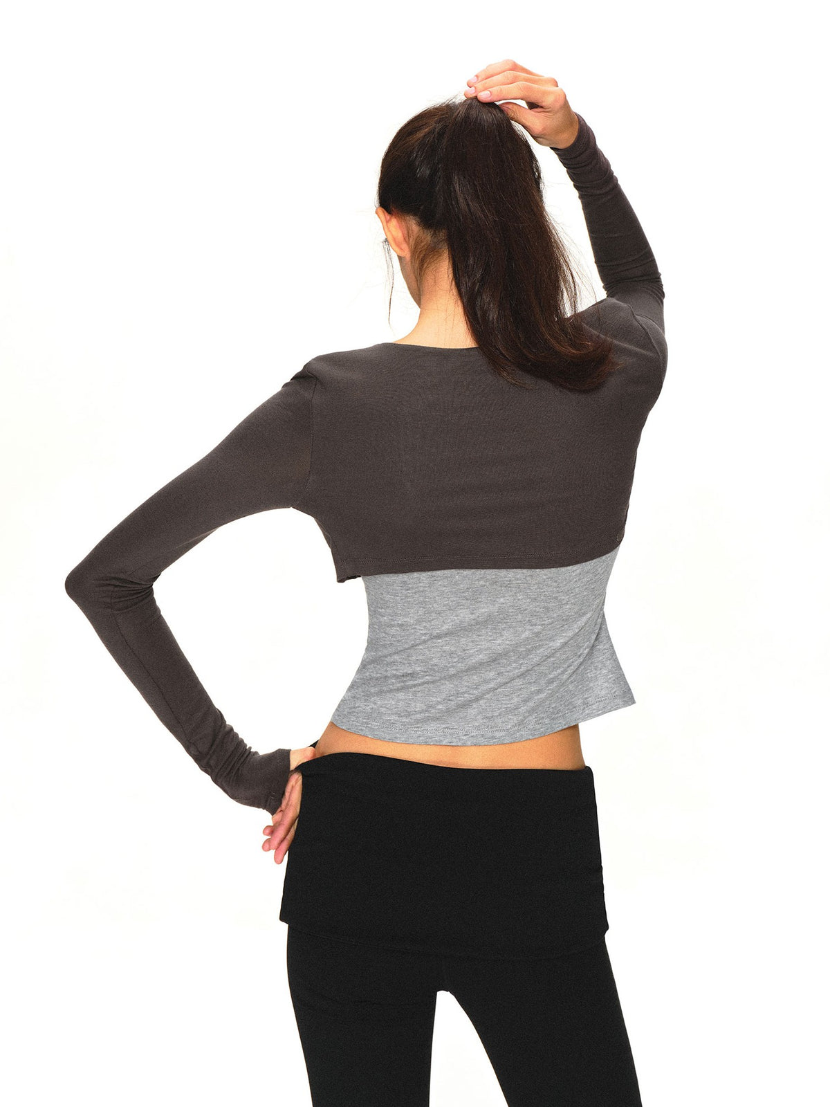 kvkv Dark Grey Knit Color Block Lace Up Women&