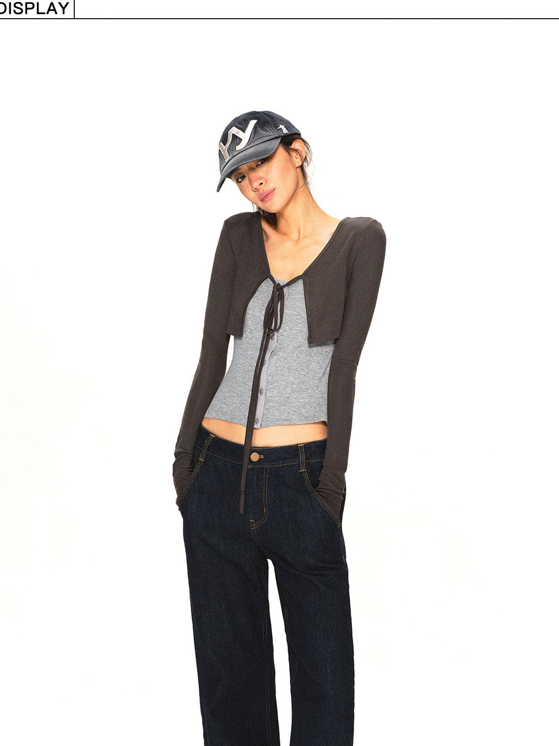 kvkv Dark Grey Knit Color Block Lace Up Women&