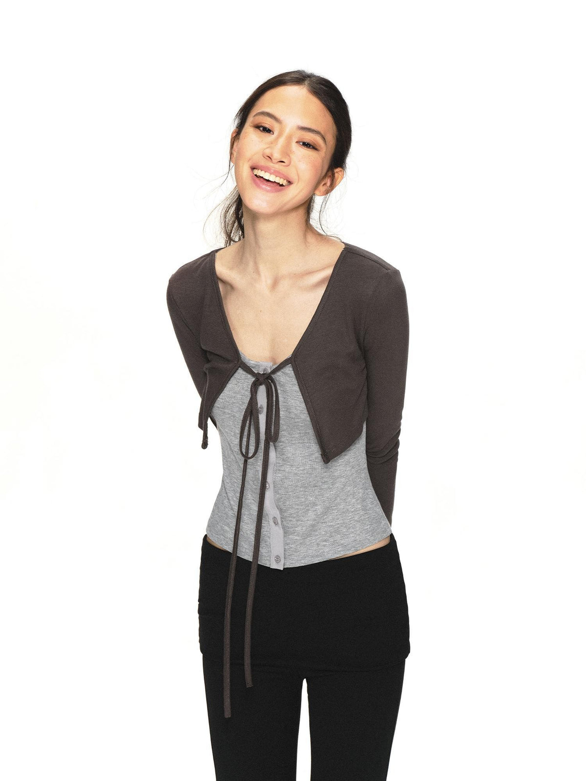 kvkv Dark Grey Knit Color Block Lace Up Women&