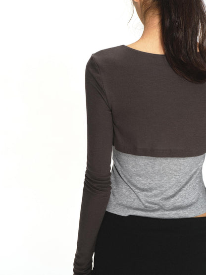 kvkv Dark Grey Knit Color Block Lace Up Women&