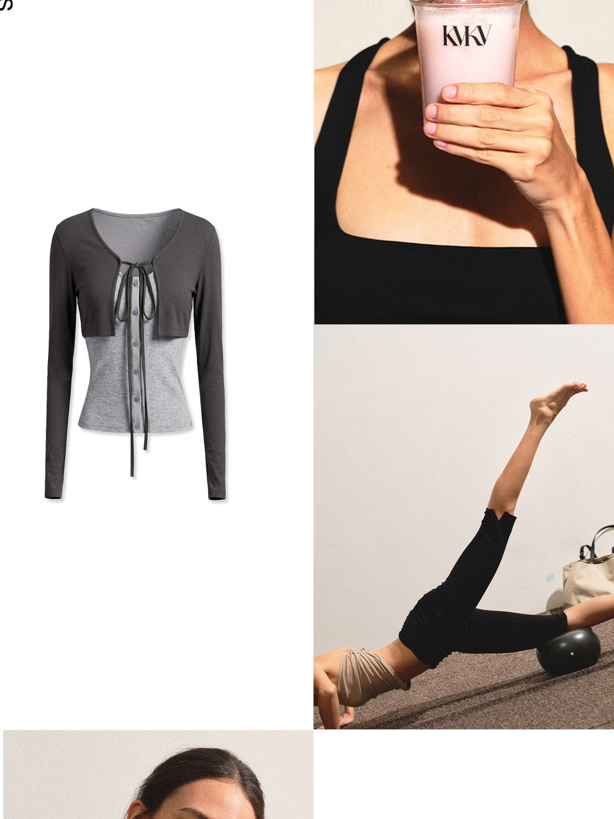 kvkv Dark Grey Knit Color Block Lace Up Women&