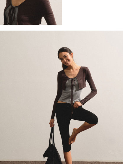 kvkv Dark Grey Knit Color Block Lace Up Women&