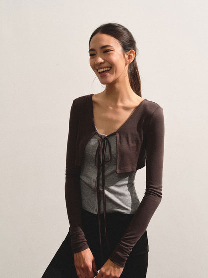 kvkv Dark Grey Knit Color Block Lace Up Women&