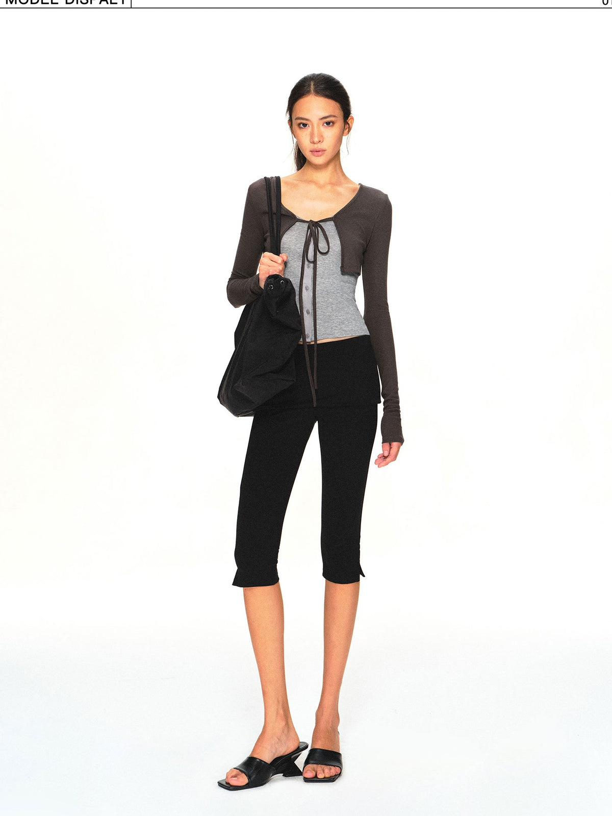 kvkv Dark Grey Knit Color Block Lace Up Women&