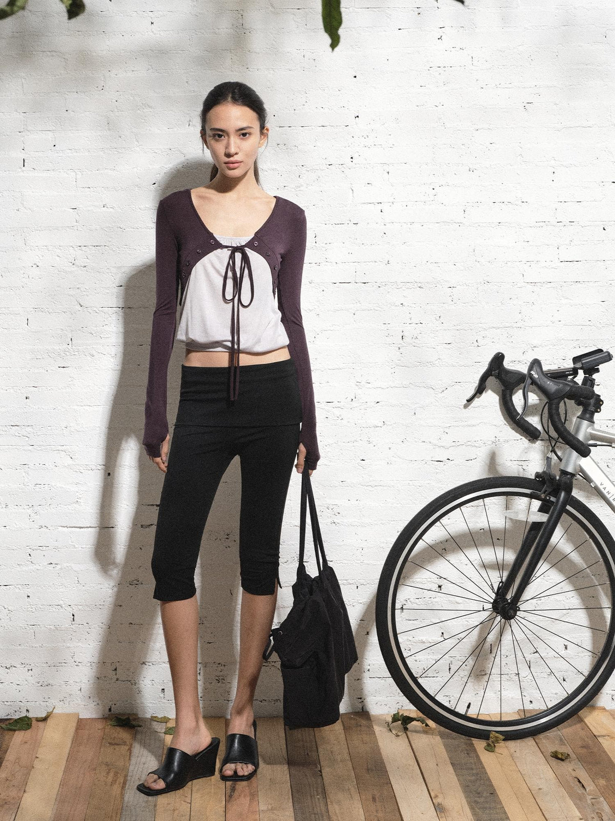 kvkv Dark Purple Floral Knit Button Lace Up Women&