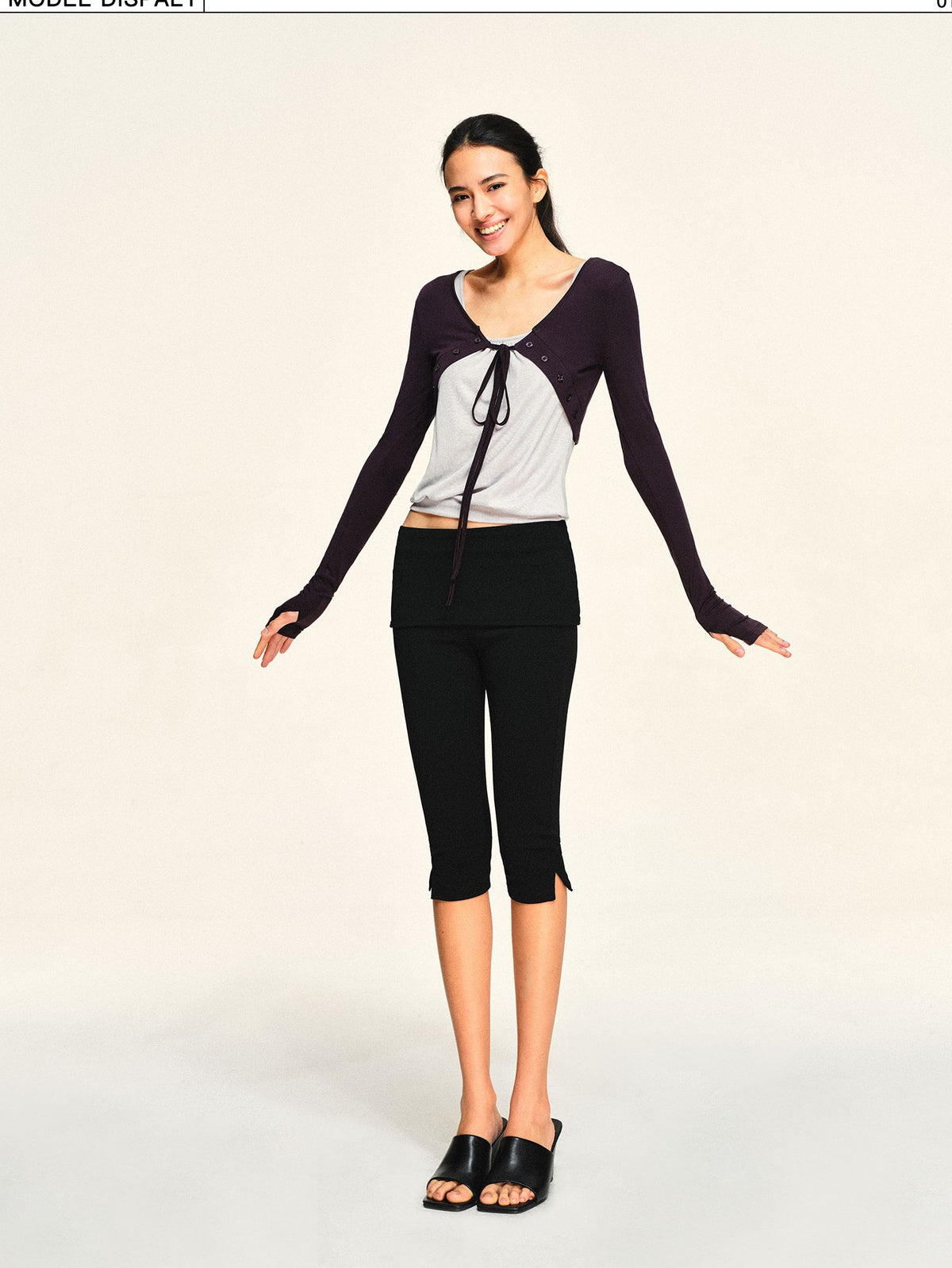 kvkv Dark Purple Floral Knit Button Lace Up Women&