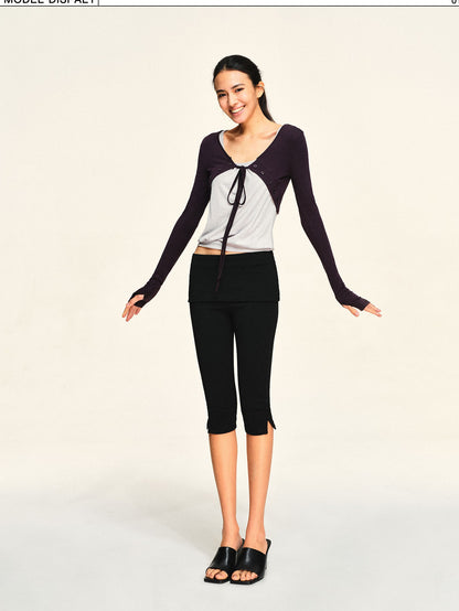 kvkv Dark Purple Floral Knit Button Lace Up Women&