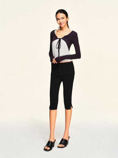 kvkv Dark Purple Floral Knit Button Lace Up Women&