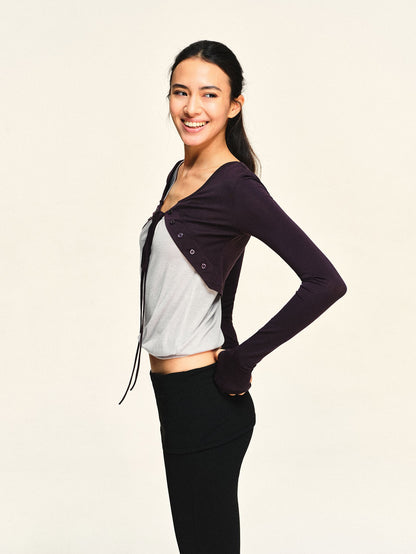kvkv Dark Purple Floral Knit Button Lace Up Women&