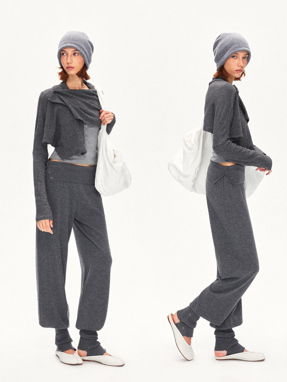 kvkv Deep Gray Angora Blend Two Way Asymmetric Hem Women&