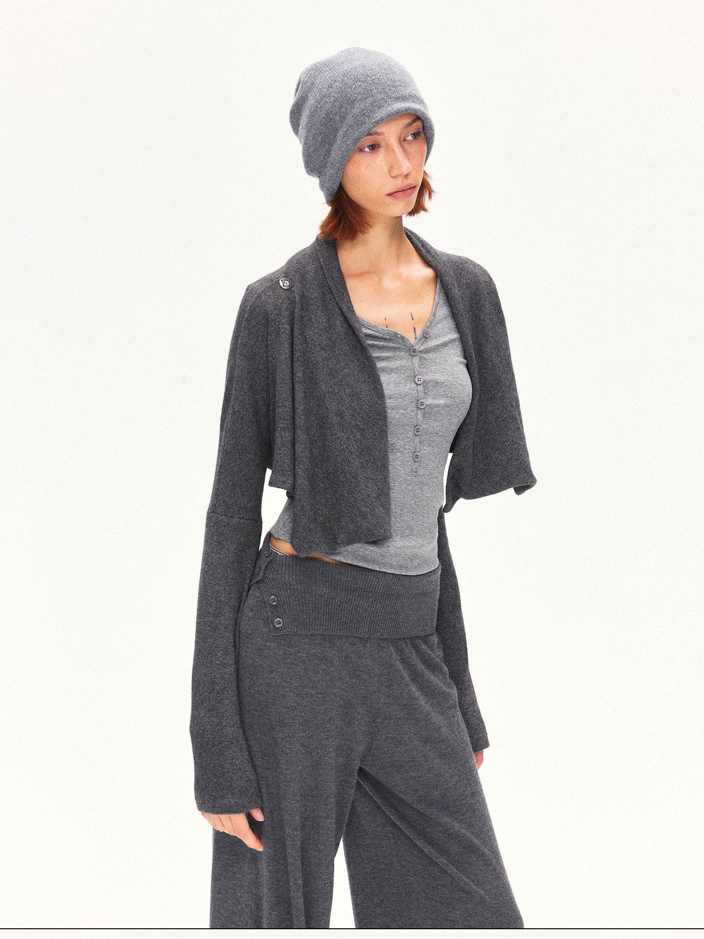 kvkv Deep Gray Angora Blend Two Way Asymmetric Hem Women&