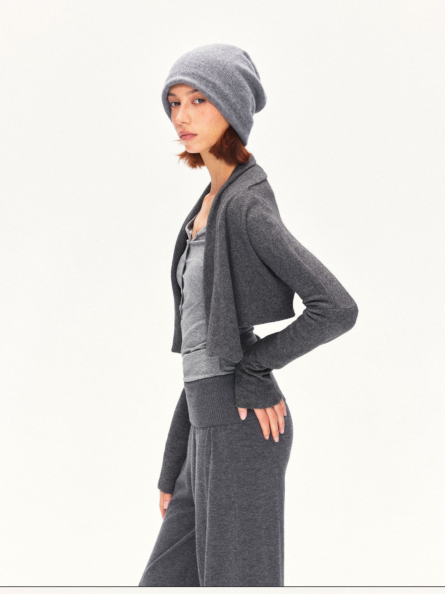 kvkv Deep Gray Angora Blend Two Way Asymmetric Hem Women&