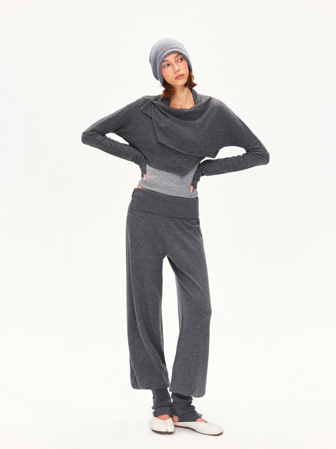 kvkv Deep Gray Angora Blend Two Way Asymmetric Hem Women&