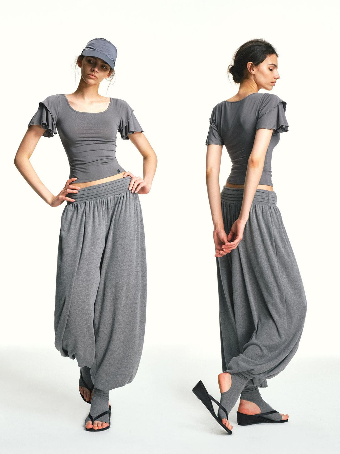kvkv Deep Gray Bamboo Leaf Pleated Wide Waist Women&