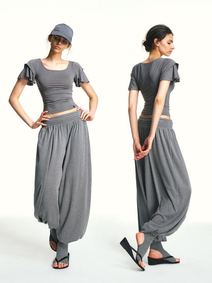 kvkv Deep Gray Bamboo Leaf Pleated Wide Waist Women&