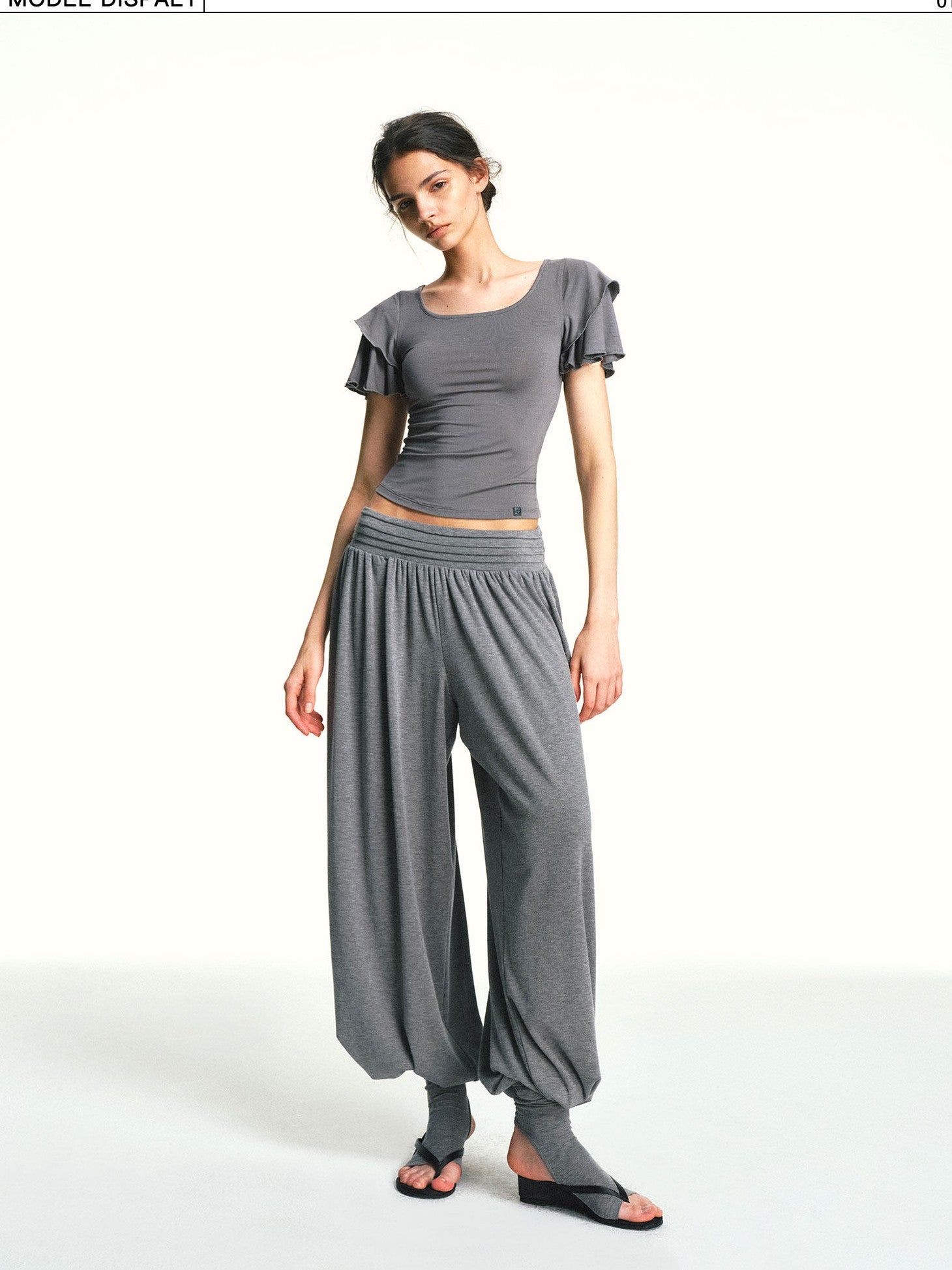 kvkv Deep Gray Bamboo Leaf Pleated Wide Waist Women&