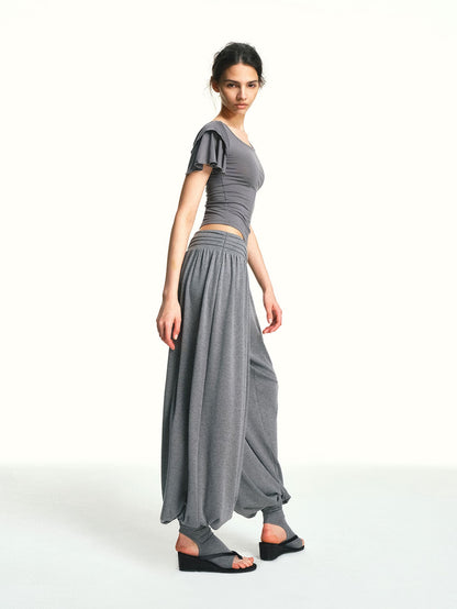 kvkv Deep Gray Bamboo Leaf Pleated Wide Waist Women&