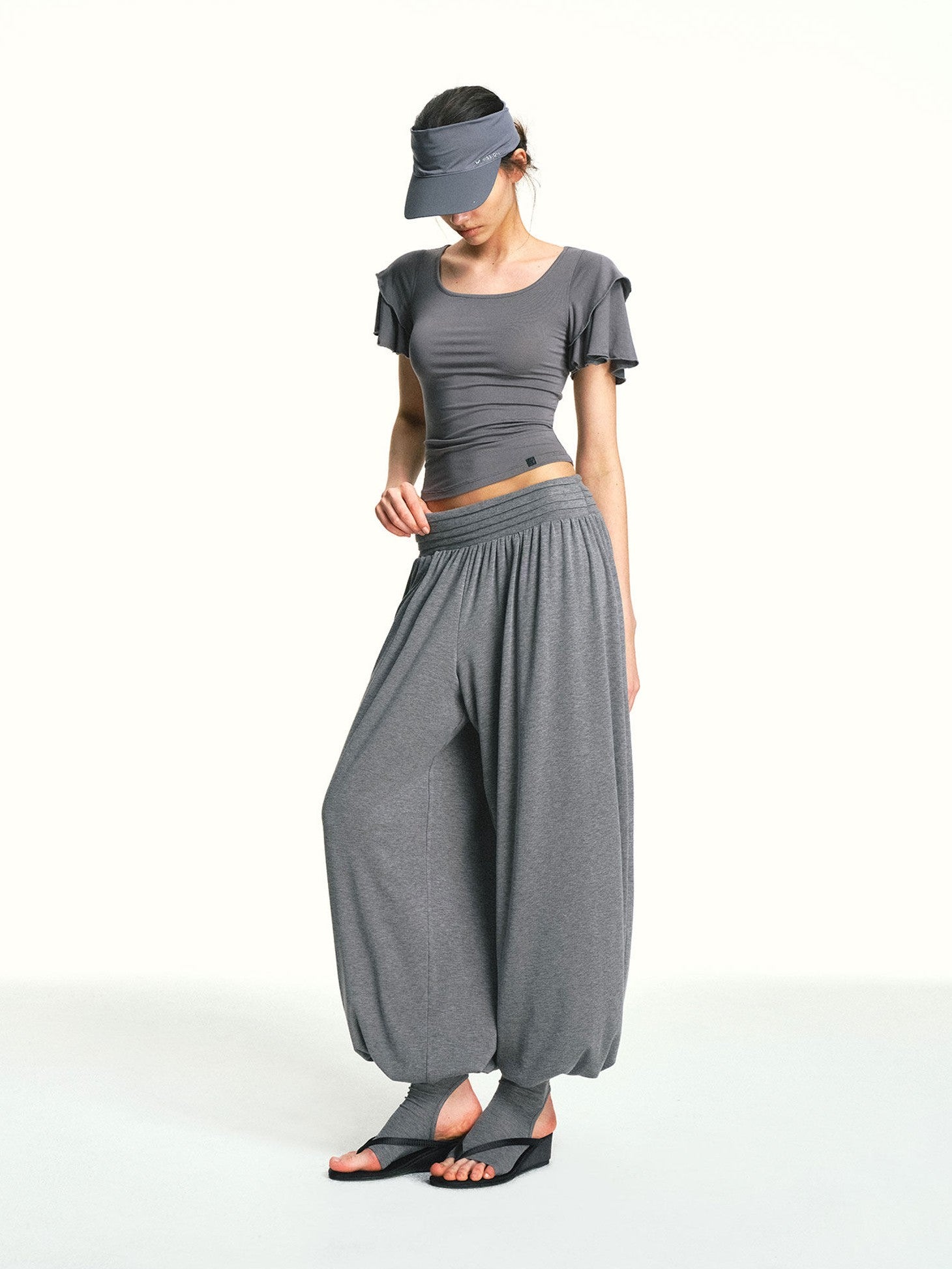 kvkv Deep Gray Bamboo Leaf Pleated Wide Waist Women&