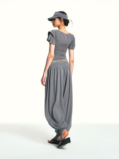 kvkv Deep Gray Bamboo Leaf Pleated Wide Waist Women&