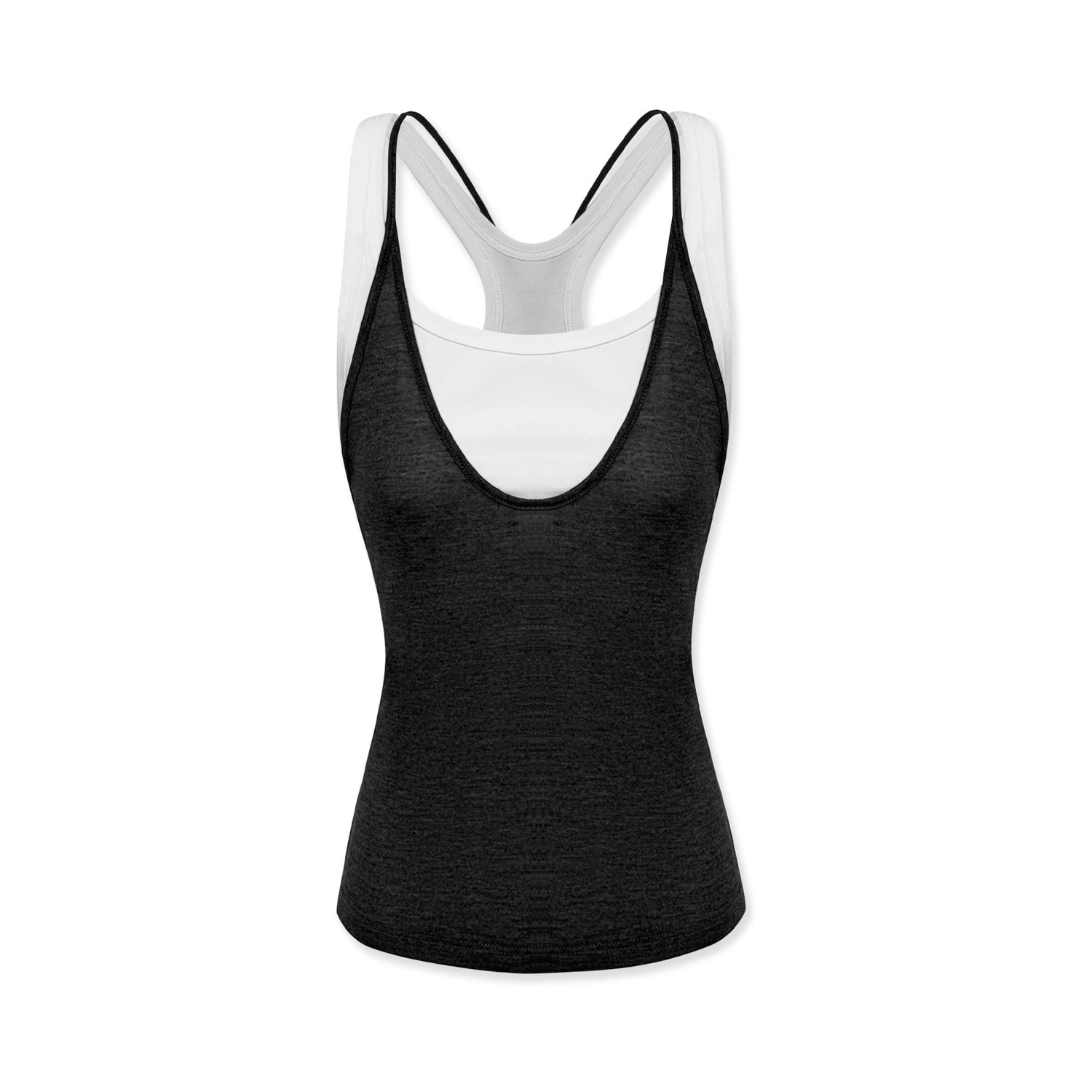 kvkv_Deep_Gray_Contrast_Faux_Two_Piece_U_Neck_Women&