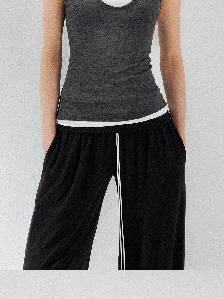kvkv Deep Gray Contrast Faux Two Piece U Neck Women&