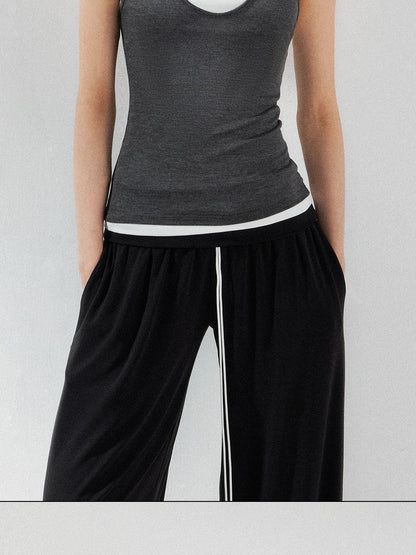 kvkv Deep Gray Contrast Faux Two Piece U Neck Women&
