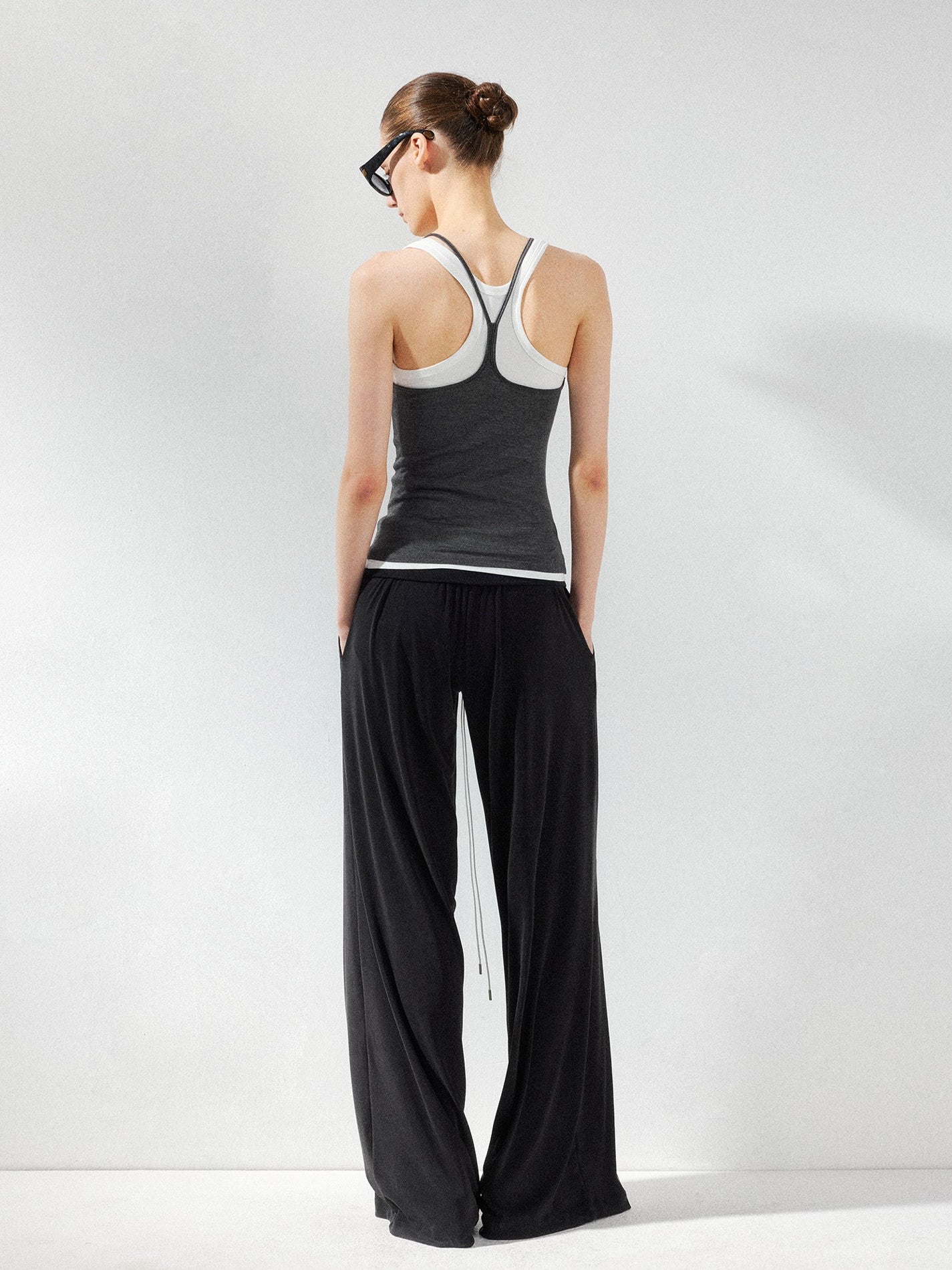 kvkv Deep Gray Contrast Faux Two Piece U Neck Women&