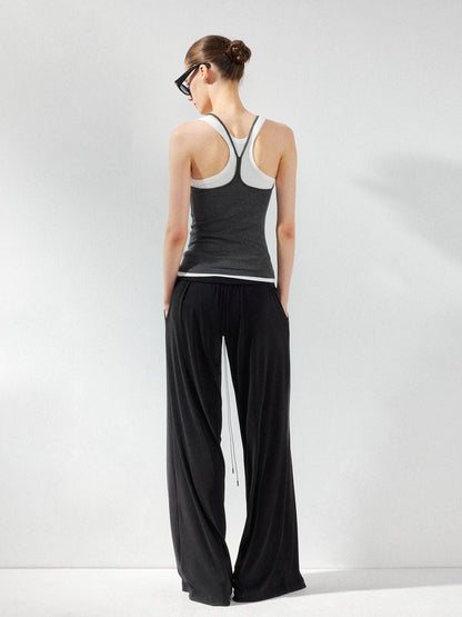 kvkv Deep Gray Contrast Faux Two Piece U Neck Women&