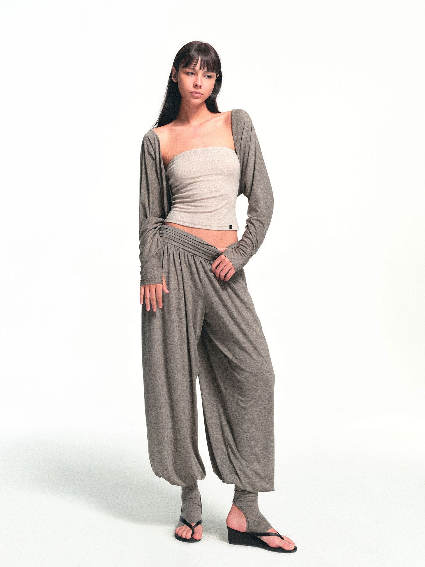 kvkv Deep Gray Detachable Sock Cuff Wide Waist Pleat Women&