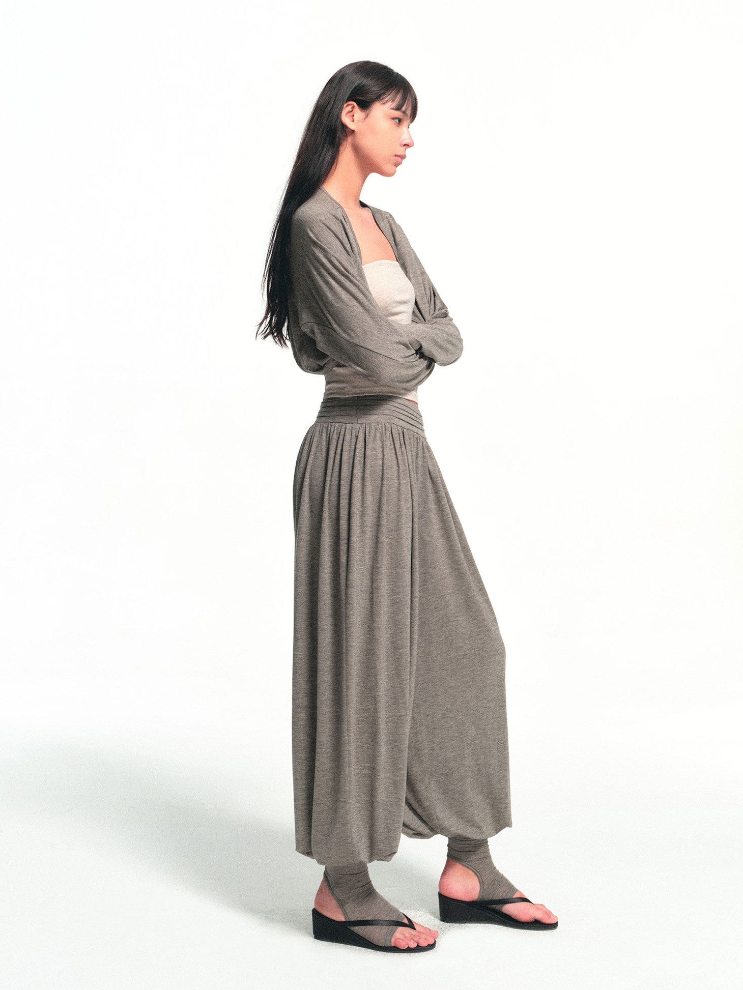 kvkv Deep Gray Detachable Sock Cuff Wide Waist Pleat Women&