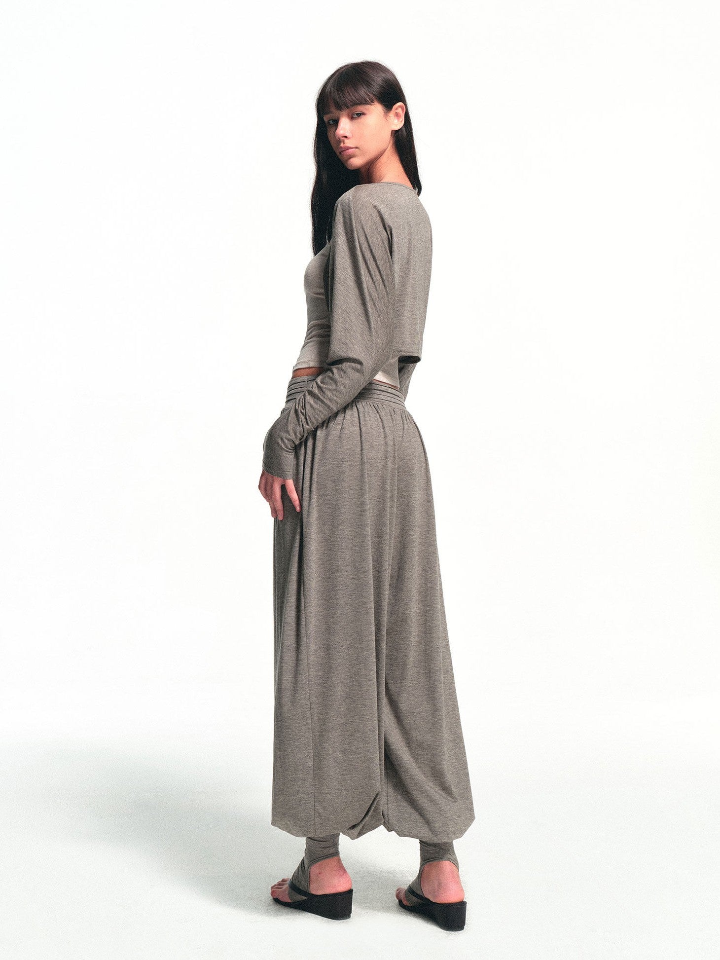 kvkv Deep Gray Detachable Sock Cuff Wide Waist Pleat Women&