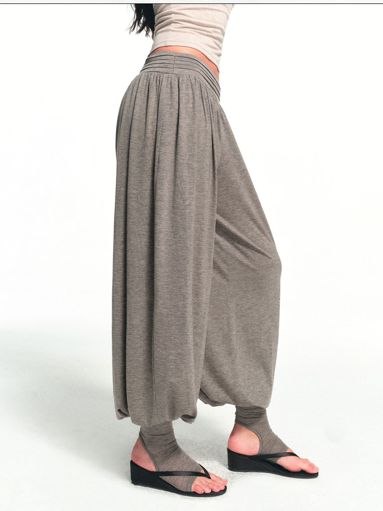 kvkv Deep Gray Detachable Sock Cuff Wide Waist Pleat Women&