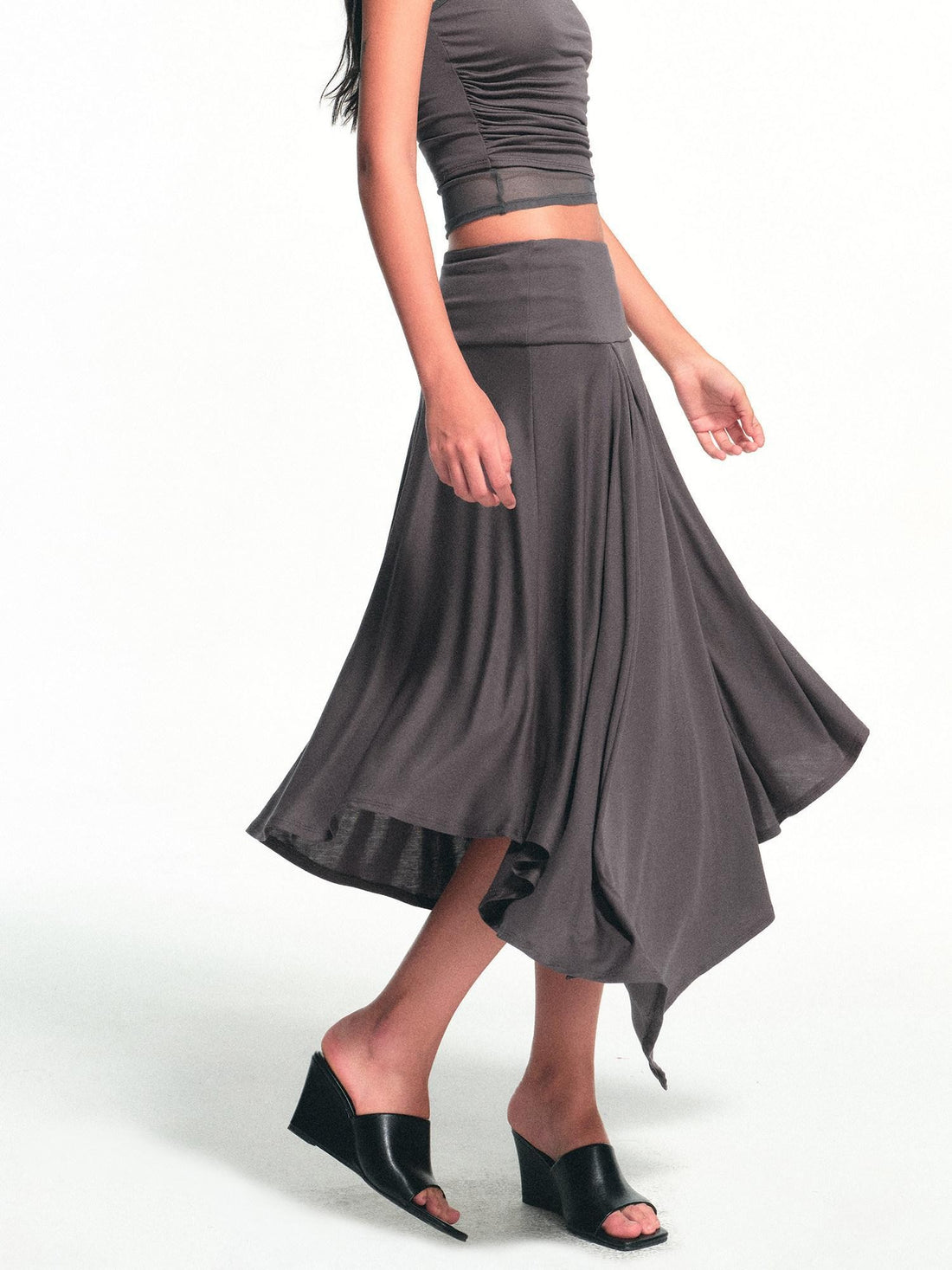 kvkv Deep Gray Irregular Pleated Wide Waistband Draped Women&