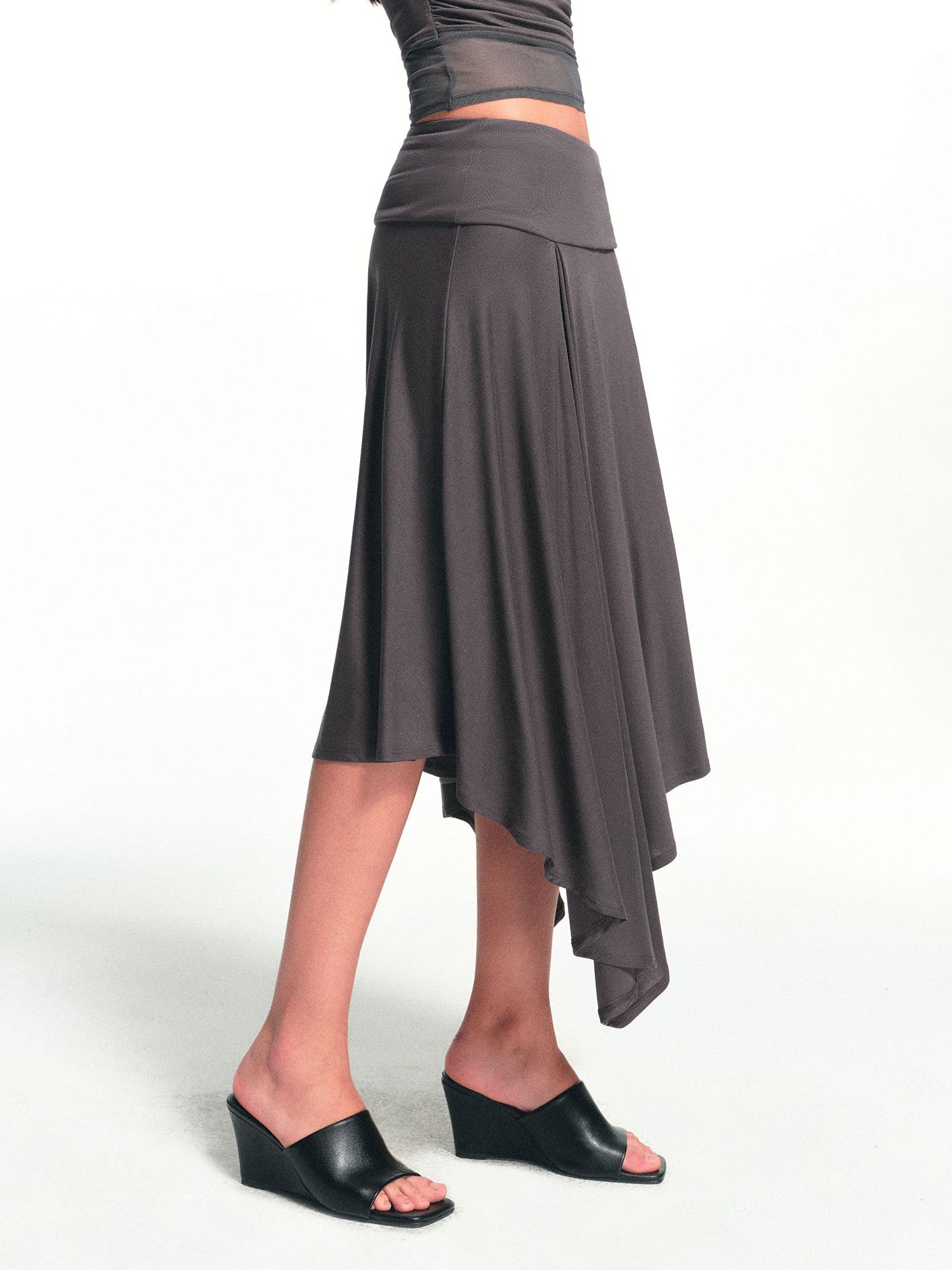 kvkv Deep Gray Irregular Pleated Wide Waistband Draped Women&