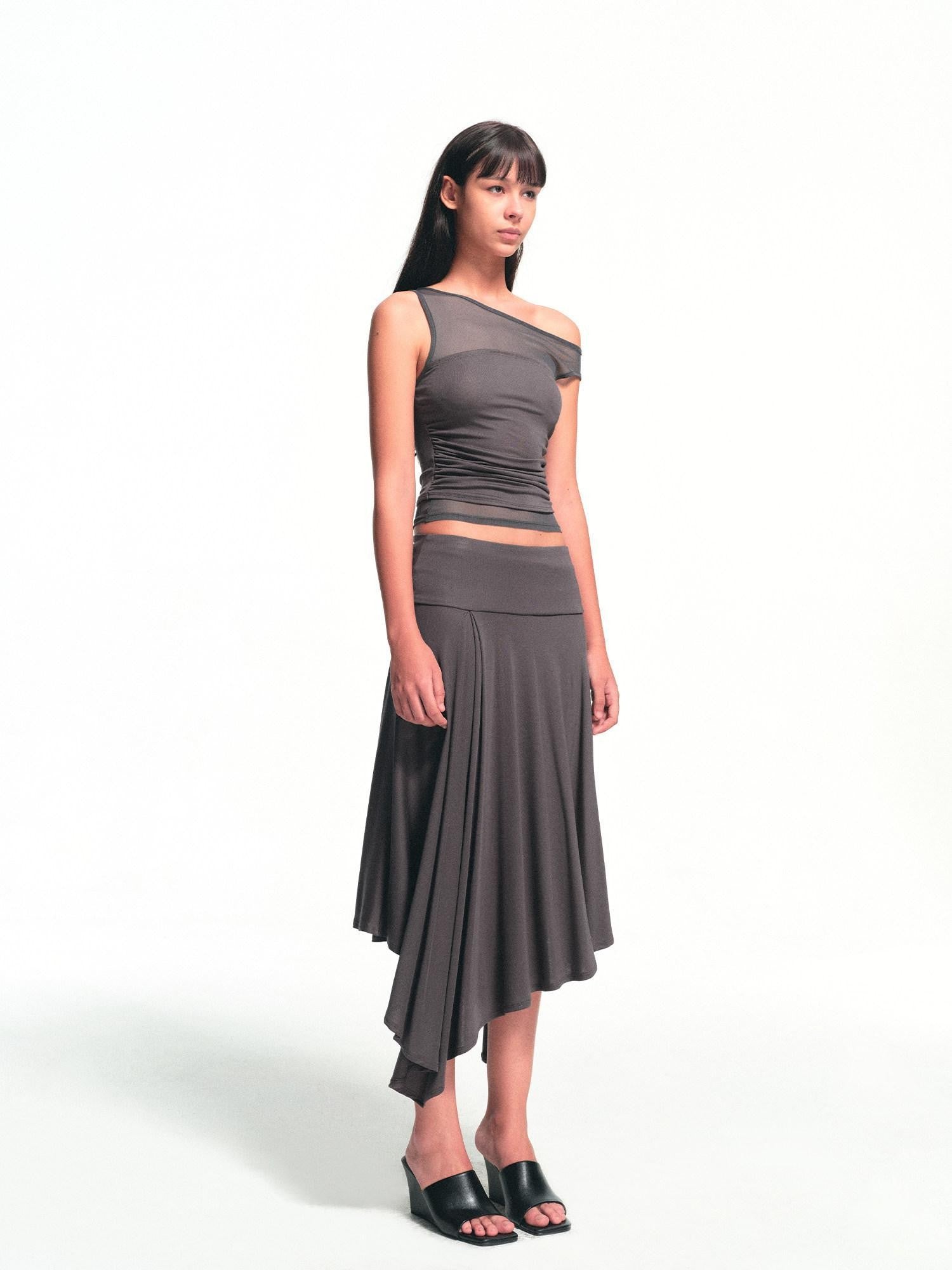 kvkv Deep Gray Irregular Pleated Wide Waistband Draped Women&