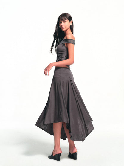 kvkv Deep Gray Irregular Pleated Wide Waistband Draped Women&