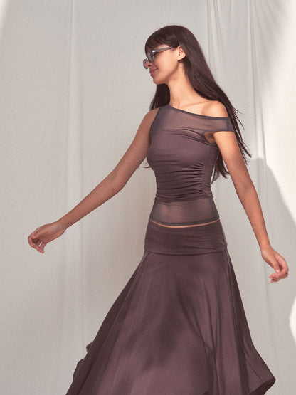 kvkv Deep Gray Irregular Pleated Wide Waistband Draped Women&