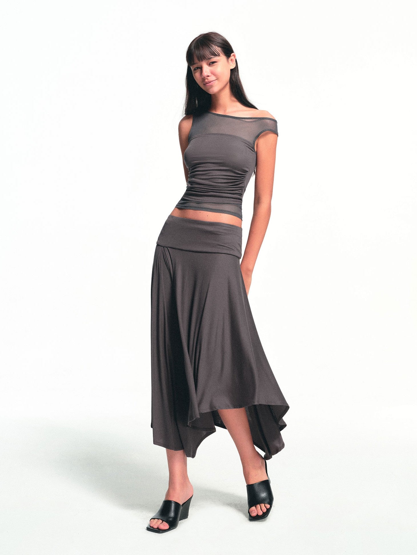 kvkv Deep Gray Irregular Pleated Wide Waistband Draped Women&