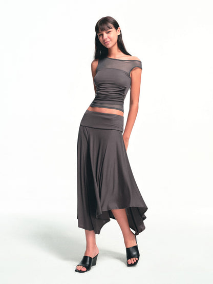 kvkv Deep Gray Irregular Pleated Wide Waistband Draped Women&