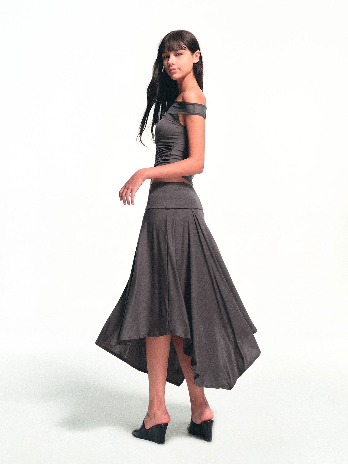 kvkv Deep Gray Irregular Pleated Wide Waistband Draped Women&