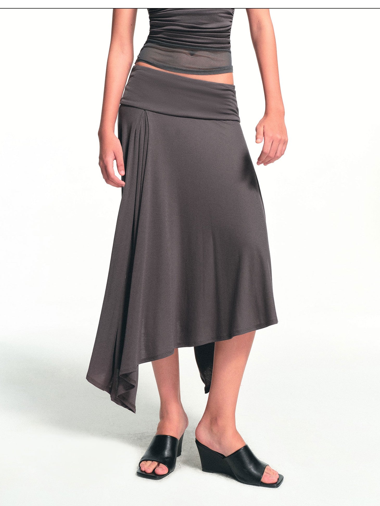 kvkv Deep Gray Irregular Pleated Wide Waistband Draped Women&
