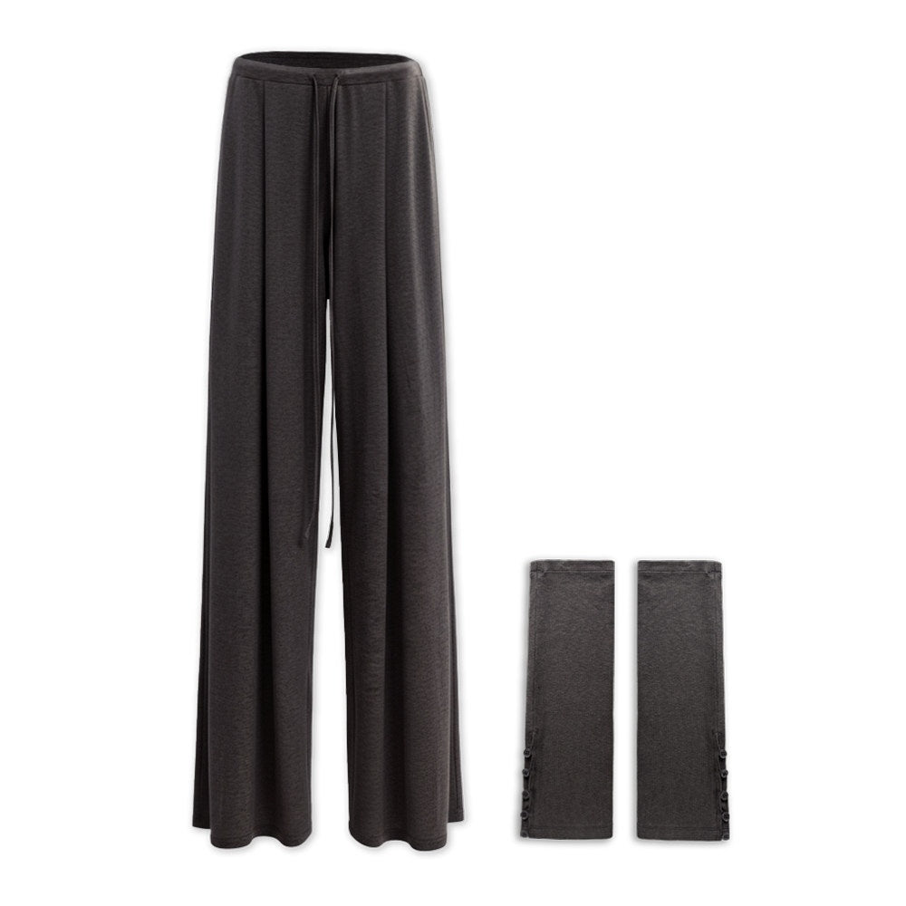 kvkv_Deep_Gray_Pleated_Detachable_Elastic_Waist_Women&