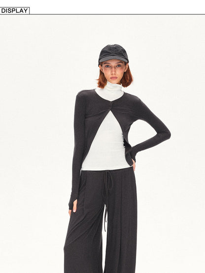 kvkv Deep Gray Pleated Detachable Elastic Waist Women&