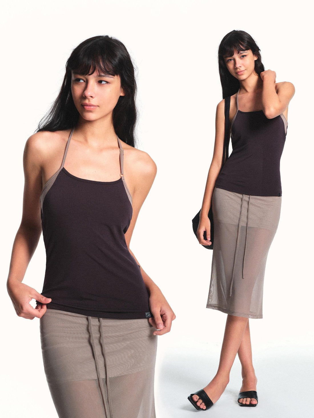 kvkv Deep Purple Contrast Panel Adjustable Halter U Neck Women&